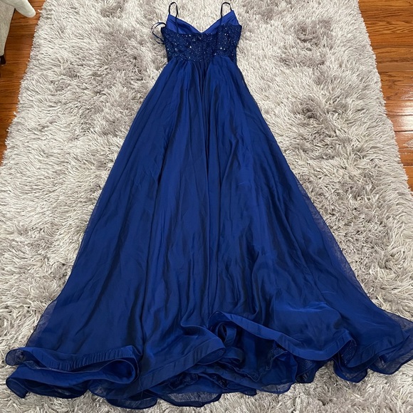 La Femme 28664 Blue Embroidered Bodice Gown 2 - Picture 10 of 10